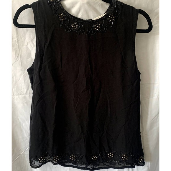 Conrad C Collection Black Blouse Sleeveless Shirt with Beaded Detail Size 8 - Picture 1 of 6